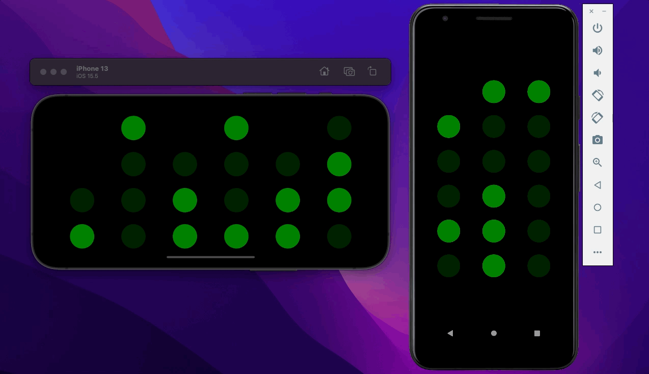Screenshot of the Binary Clock app running on both an Android and iOS device