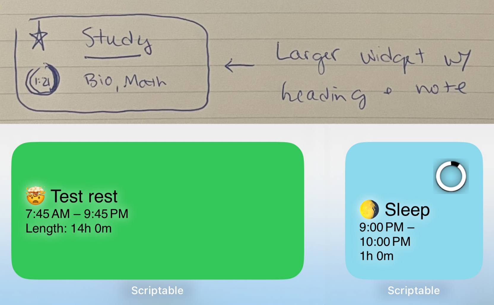 A non-programmer's sketch of an iOS widget, and the result she eventually coded.